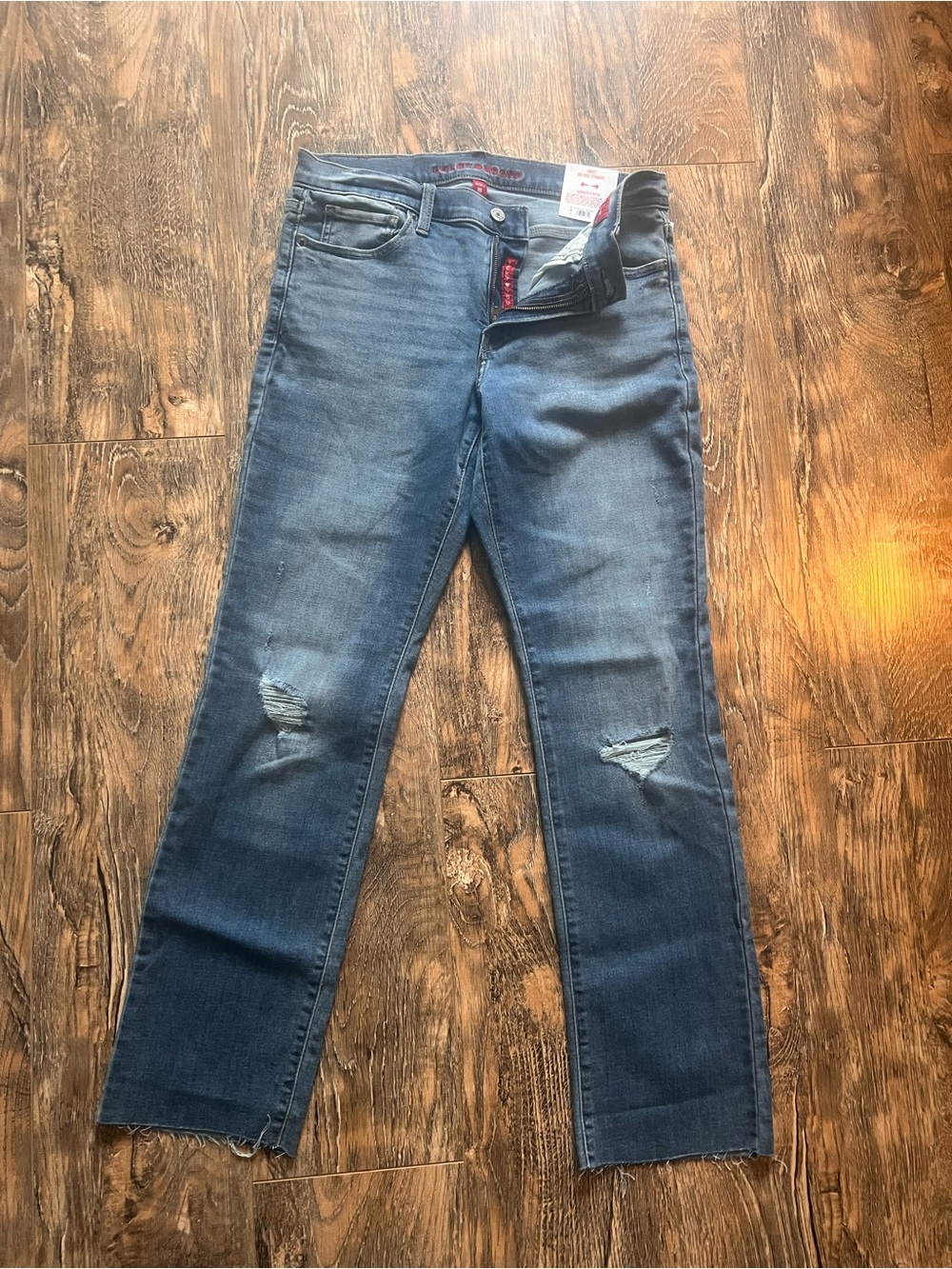Lucky Brand Women's Straight Leg Ripped Mid Rise Blue Jeans